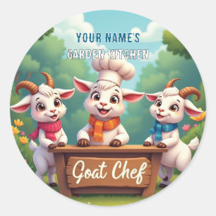 Schattigee Goat Chef Cartoon Keuken Ronde Sticker
