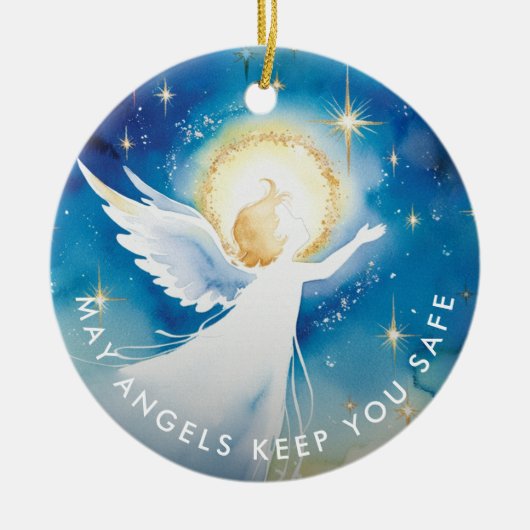 Schattigee Godsdienstige Beschermengel Waterverf F Keramisch Ornament (Voorkant)