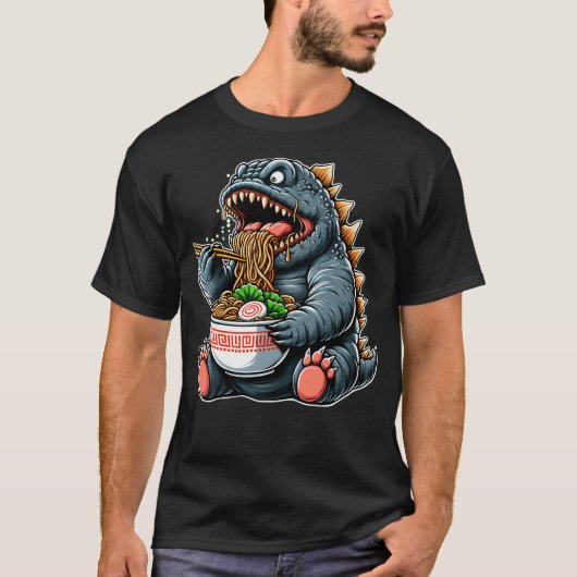 Schattigee Godzilla Eating Ramen T-shirt (Voorkant)