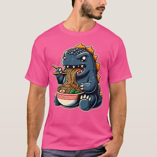 Schattigee Godzilla Eating Ramen T-shirt (Voorkant)