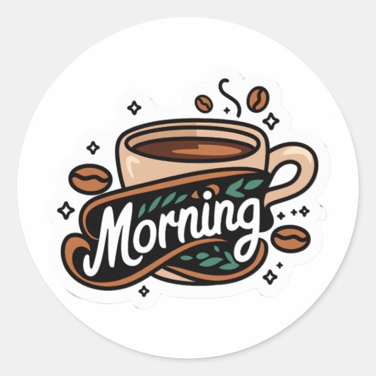 Schattigee Goedemorgen Koffie Ronde Sticker (Voorkant)