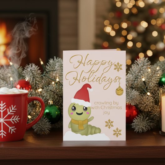 Schattigee Gold Script Cartoon Flat Holiday Kaart