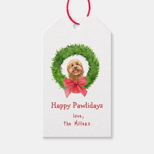 Schattigee Golden doodle en kerstkrans Gift Labels Cadeaulabel (Voorkant)