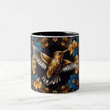 Schattigee Golden Hummingbirds op Black & Blue Flo