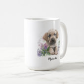 Schattigee Golden Labrador Puppy Florals Monogram  Koffiemok (Voorkant rechts)
