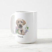Schattigee Golden Labrador Puppy Florals Monogram  Koffiemok (Voorkant links)