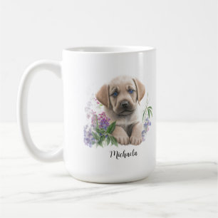 Schattigee Golden Labrador Puppy Florals Monogram  Koffiemok
