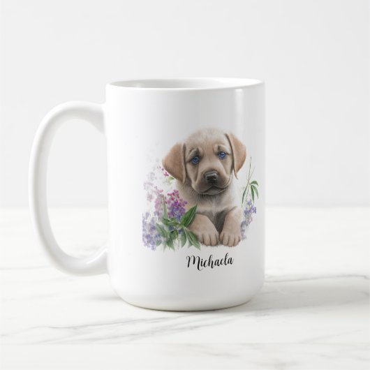 Schattigee Golden Labrador Puppy Florals Monogram  Koffiemok (Links)