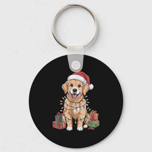 Schattigee Golden Retriever Christmas Funny Dog Lo Sleutelhanger (Voorkant)