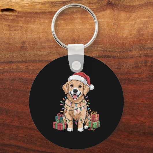 Schattigee Golden Retriever Christmas Funny Dog Lo Sleutelhanger (Voorkant)