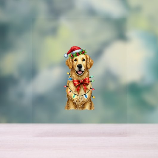 Schattigee Golden Retriever Dog Coquette Bow Chris Acryl Bord (Neutraal)