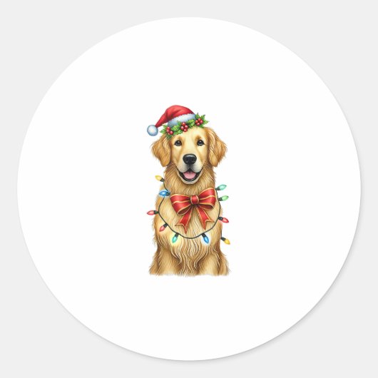 Schattigee Golden Retriever Dog Coquette Bow Chris Ronde Sticker (Voorkant)