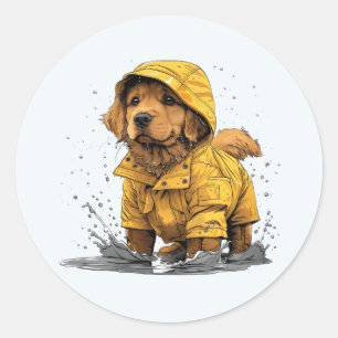 Schattigee Golden Retriever Dog Dragen Regenjas Ronde Sticker