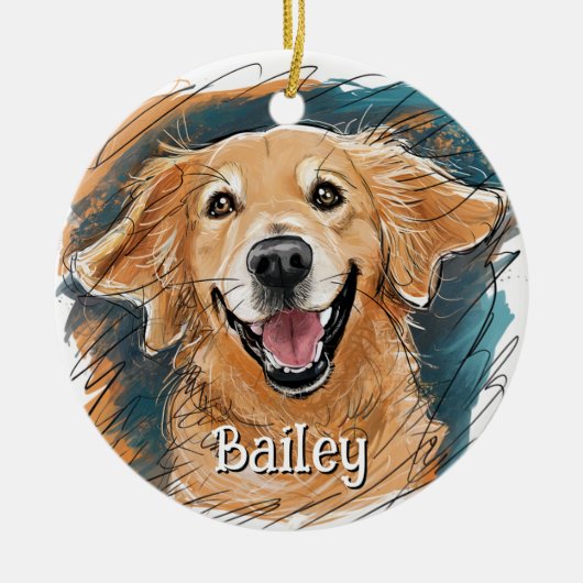Schattigee Golden Retriever Dog Gepersonaliseerde  Keramisch Ornament (Voorkant)