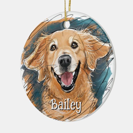 Schattigee Golden Retriever Dog Gepersonaliseerde  Keramisch Ornament (Links)