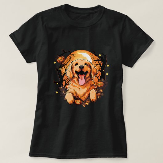 Schattigee Golden Retriever Dog Halloween Pumpkins T-shirt (Design voorkant)