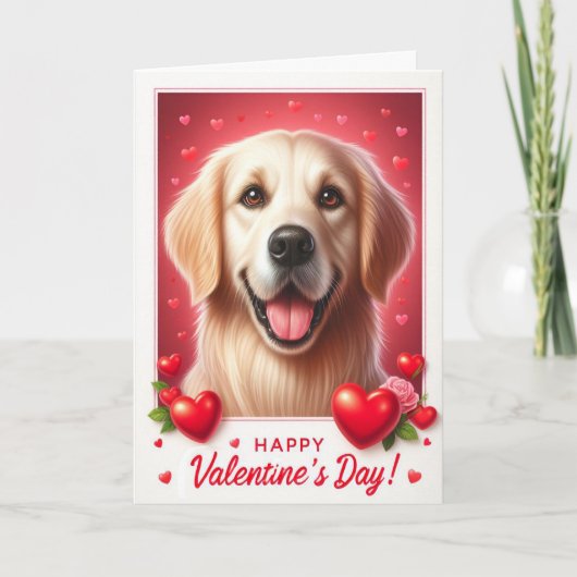 Schattigee Golden Retriever Dog Happy Valentijnsda Feestdagen Kaart (Voorkant)