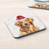Schattigee Golden Retriever Dog in een Santa Hat-v Bier Onderzetter (Linkerzijde)