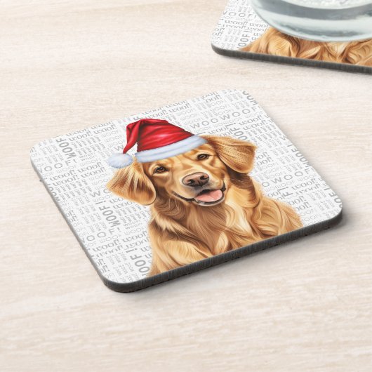 Schattigee Golden Retriever Dog in een Santa Hat-v Bier Onderzetter (Linkerzijde)