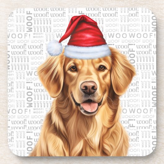 Schattigee Golden Retriever Dog in een Santa Hat-v Bier Onderzetter (Voorkant)
