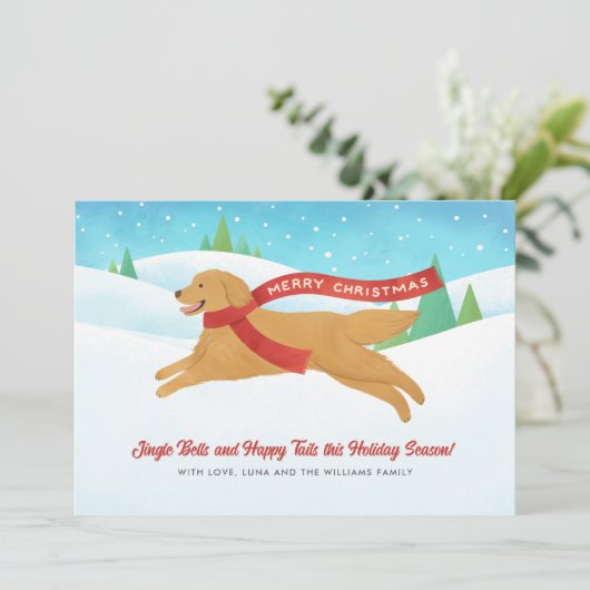 Schattigee Golden Retriever Dog Snow Christmas Feestdagenkaart (Staand voorkant)