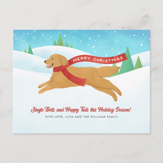 Schattigee Golden Retriever Dog Snow Christmas Feestdagenkaart (Voorkant)