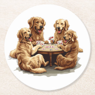 Schattigee Golden Retriever Dogs Speelkaarten Ronde Kartonnen Onderzetter