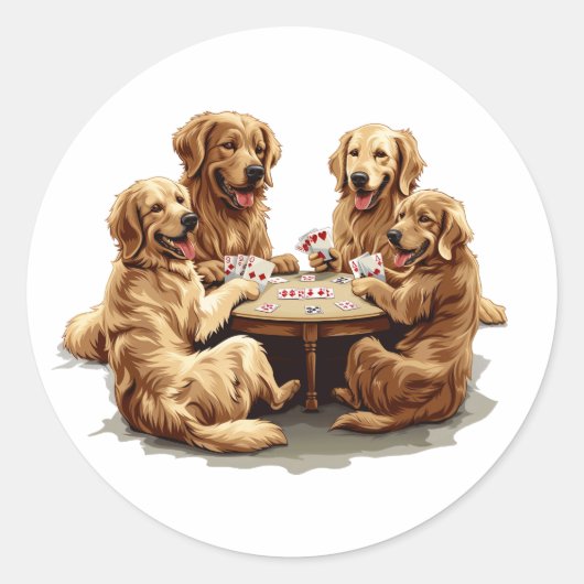 Schattigee Golden Retriever Dogs Speelkaarten Ronde Sticker (Voorkant)