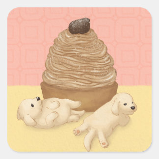Schattigee Golden Retriever en Dessert Illustratie Vierkante Sticker