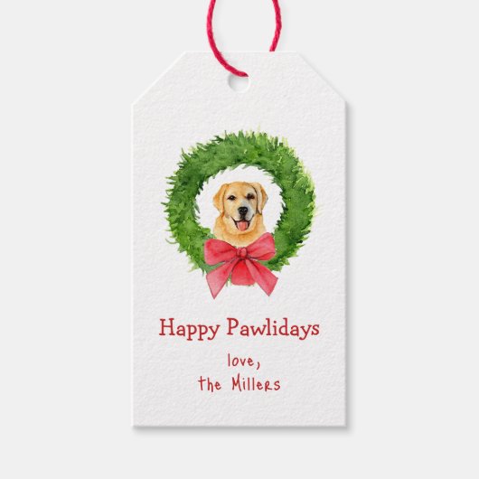 Schattigee Golden Retriever en kerstkrans Cadeaulabel (Voorkant)