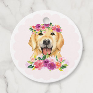 Schattigee Golden Retriever en Purple Flowers Beda Bedankjes Labels