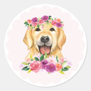 Schattigee Golden Retriever en Purple Flowers Dog Ronde Sticker