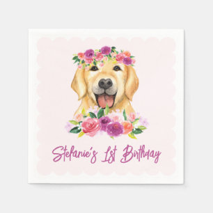 Schattigee Golden Retriever en Purple Flowers Verj Servet
