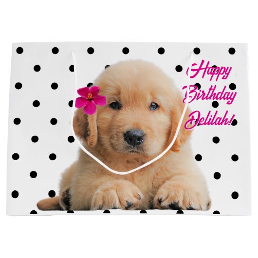 Schattigee Golden Retriever Gepersonaliseerde Happ Groot Cadeauzakje (Voorkant)