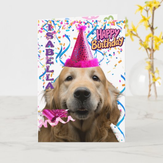 Schattigee Golden Retriever Gepersonaliseerde Happ Kaart (Gele Bloem)