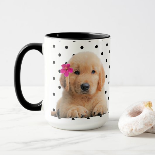 Schattigee Golden Retriever gepersonaliseerde roze Mok (Met donut)