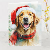 Schattigee Golden Retriever in een Santa Hat-Water Kaart (Gele Bloem)