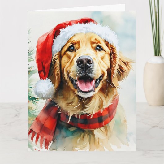 Schattigee Golden Retriever in een Santa Hat-Water Kaart (Voorkant)