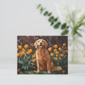 Schattigee Golden Retriever in een tulpentuin Briefkaart (Staand voorkant)