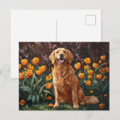 Schattigee Golden Retriever in een tulpentuin Briefkaart (Voorkant / Achterkant)
