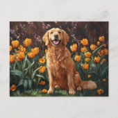 Schattigee Golden Retriever in een tulpentuin Briefkaart (Voorkant)