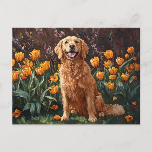 Schattigee Golden Retriever in een tulpentuin Briefkaart (Voorkant)