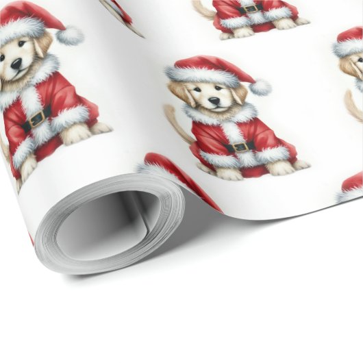 Schattigee Golden Retriever Kerstman Cadeaupapier (Rol Hoek)