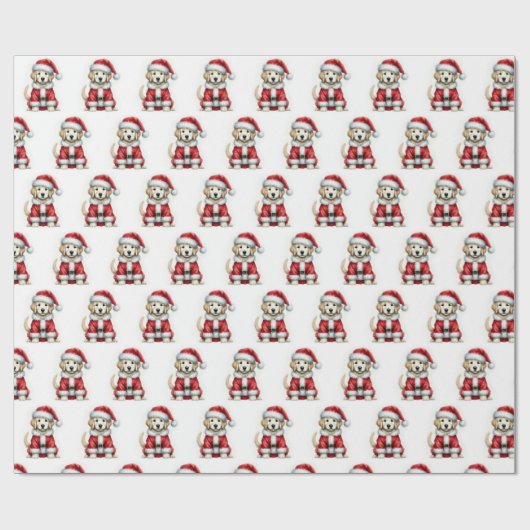 Schattigee Golden Retriever Kerstman Cadeaupapier (Vlak)