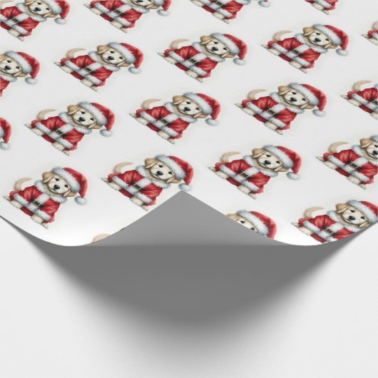 Schattigee Golden Retriever Kerstman Cadeaupapier (Hoek)