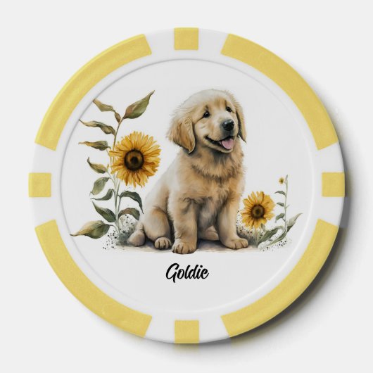 Schattigee Golden Retriever met zonnebloemen Poker Chips (Voorkant)