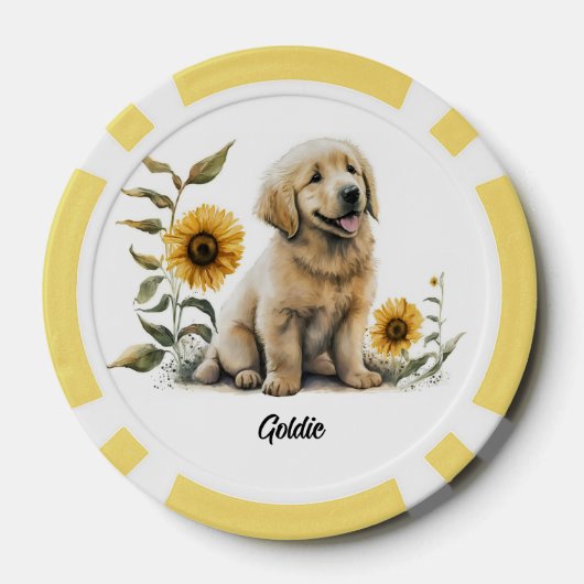 Schattigee Golden Retriever met zonnebloemen Poker Chips (Achterkant)