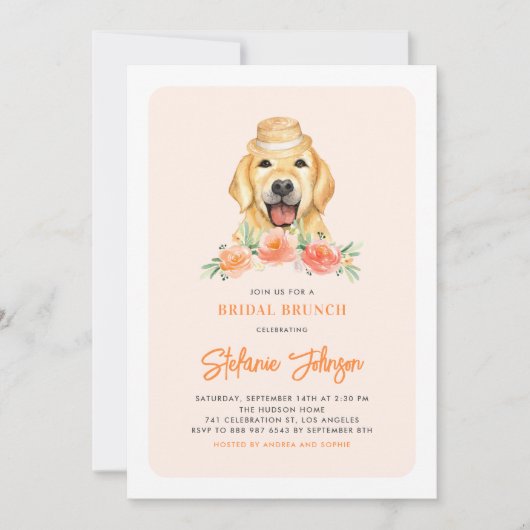Schattigee Golden Retriever Perzik Bloemen Bruidsb Kaart (Voorkant)