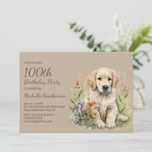 Schattigee Golden Retriever Puppy 100th Verjaardag Kaart (Staand voorkant)