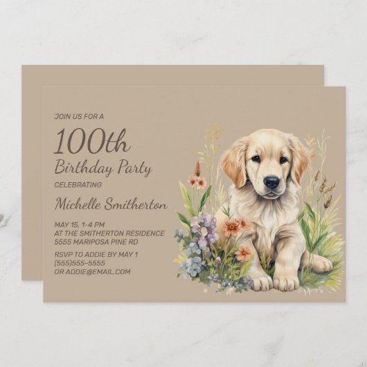 Schattigee Golden Retriever Puppy 100th Verjaardag Kaart (Voorkant / Achterkant)